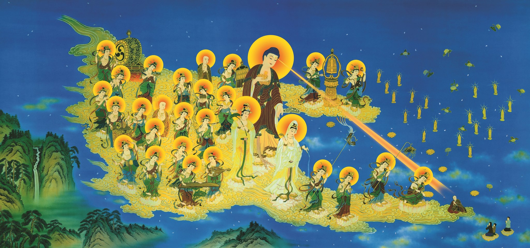 Amitabha shining Infinite Light on Shandao and a family of devotees